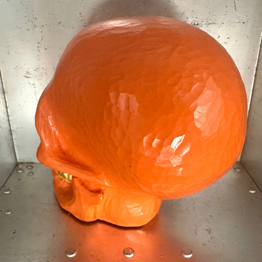 SKULL INCENSE HOLDER - ORANGE (WOOD CARVING)