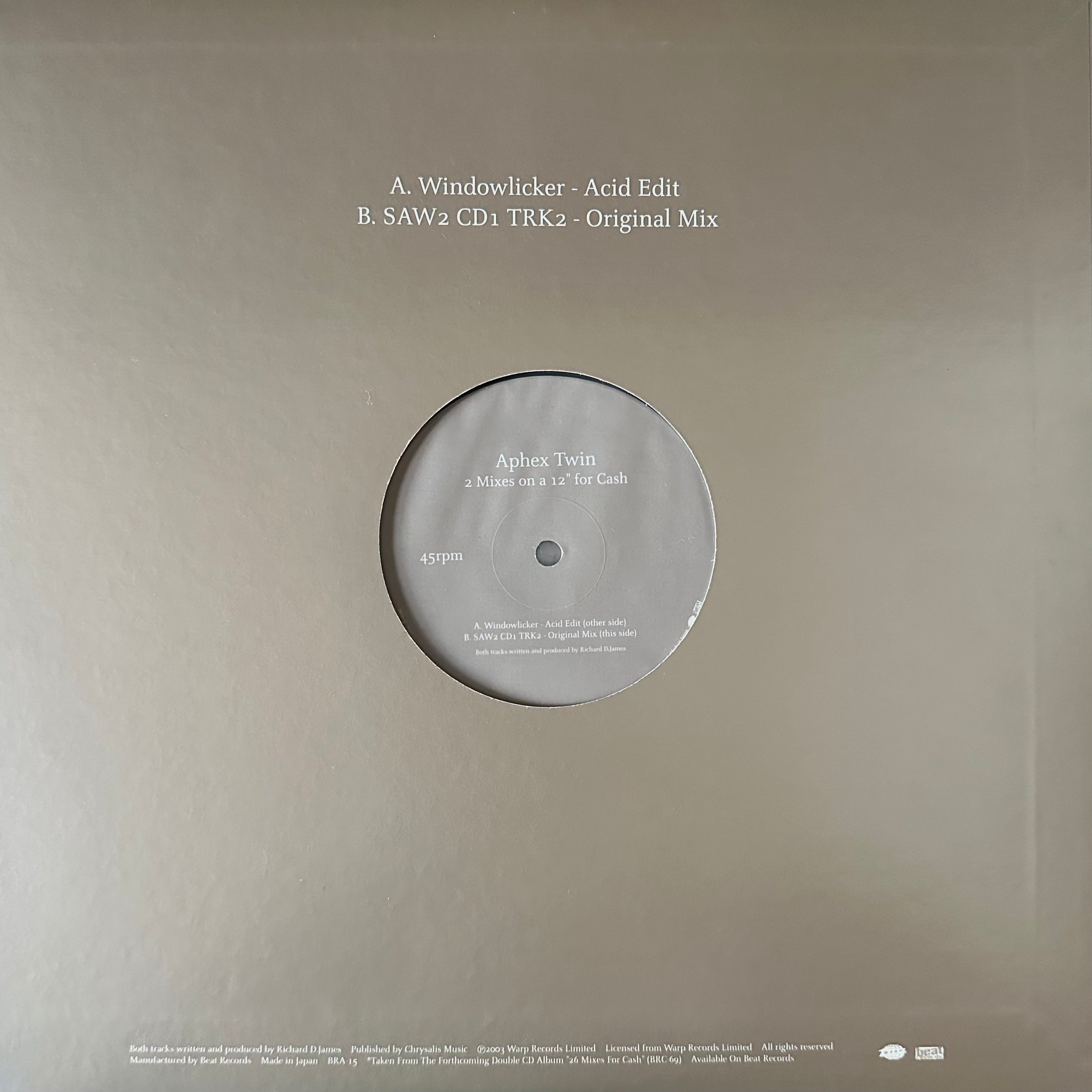 Aphex Twin –  2 Mixes On A 12" For Cash (USED/VINYL)